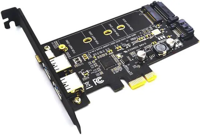 Alt view image 2 of 5 - 2x USB 3.0 & Type-c M.2 PCIe Adapter M2 SSD SATA B Key to PCI-e 3.0 Controller Converter Riser Card for 2280 2260 2242 2230 NGFF