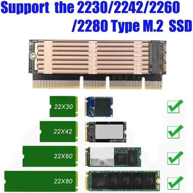 Alt view image 5 of 6 - M.2 NGFF to PCI-E 16x Adapter NVMe NGFF Key M SSD PCIE Extender Card with Radiator for 1U 2U Servers