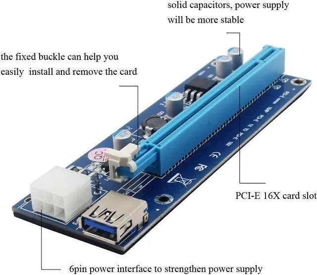Alt view image 3 of 6 - Amify PCI-E PCI Express 1X to 16x Extender Riser Adapter Card USB 3.0 Cable SATA 15pin to Molex 6pin Power Cable for BTC LTC ETH Miner