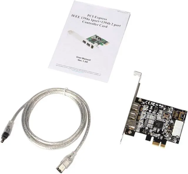 Alt view image 5 of 5 - 2 ports 1394B + 6 Pin 1394A PCI-e card External Firewire 800 400 IEEE 1394b PCI express card Chipset TI2213