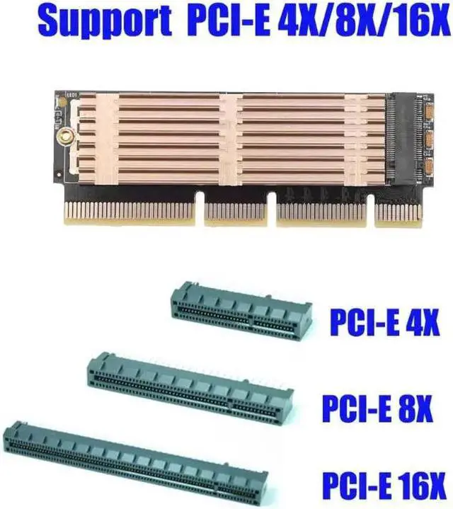 Alt view image 6 of 6 - M.2 NGFF to PCI-E 16x Adapter NVMe NGFF Key M SSD PCIE Extender Card with Radiator for 1U 2U Servers