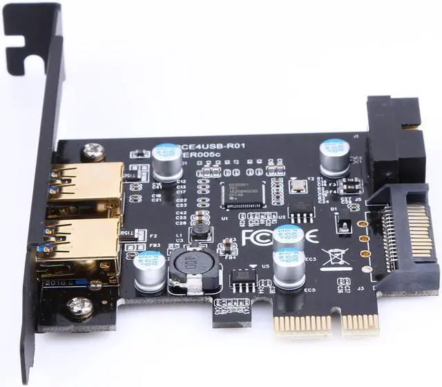 Alt view image 6 of 6 - USB 3.0 PCI-E Expansion Card Adapter External 2 Port USB3.0 Hub Internal 19pin Header PCI-E Card Power Connector
