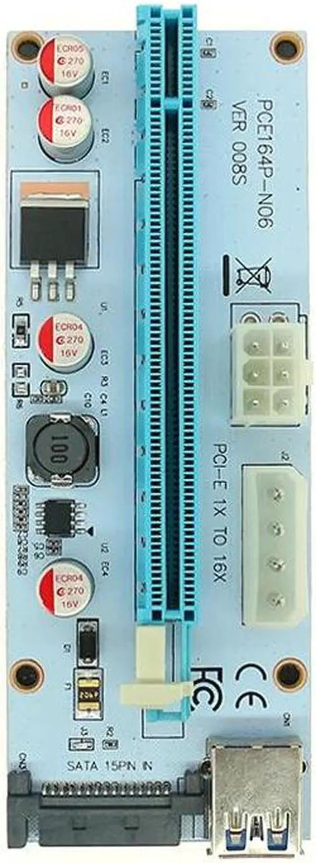 Alt view image 4 of 6 - 008S PC PCIe PCI-E PCI Express Riser Card 1x to 16x USB 3.0 Data Cable SATA to 4Pin IDE Molex Power Supply for BTC Miner Machine