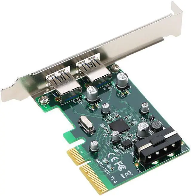 Main image of Amify PCI-E to 2-Port USB3.1 Type A PCI Express Expansion Card USB 3.1 Hub Controller Adapter Superspeed 10 Gbps Big 4Pin Power