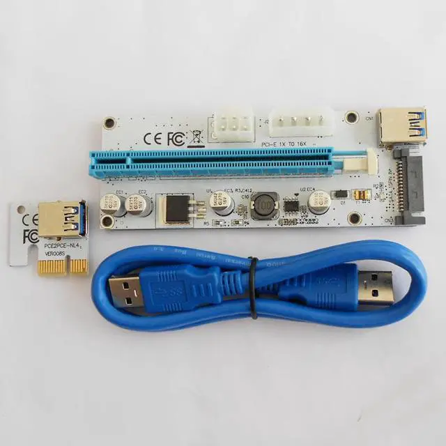 Alt view image 5 of 5 - 3 in 1 VER008S PCI-E Riser Card 6pin 4pin SATA Riser 60cm pcie 1x to 16x PCI Express Slot for Antminer Bitcoin BTC Miner Mining