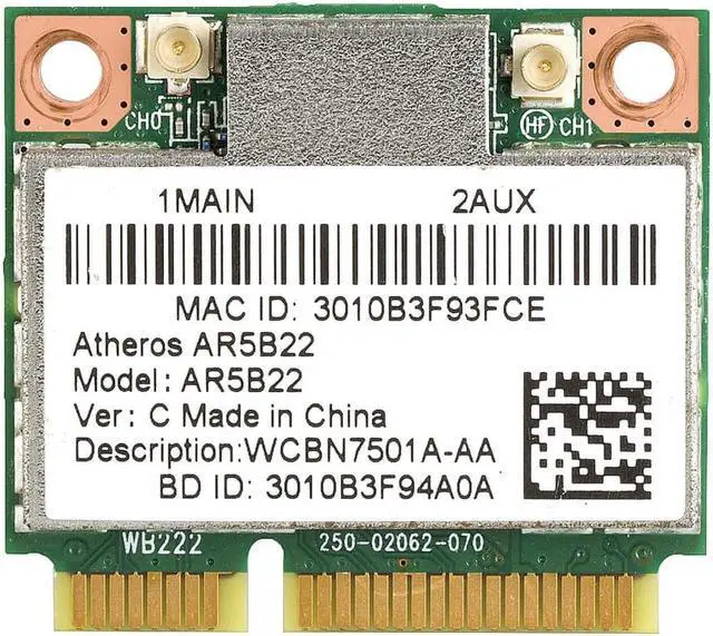 Main image of Card for Atheros AR5B22 AR9462 Dual Band 2.4GHz 5GHz Wireless WiFi Bluetooth Half Mini PCI-e Card