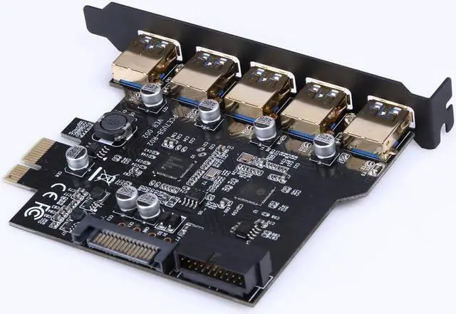 Alt view image 3 of 5 - Speed PCI-E to USB 3.0 19-Pin 5 Port PCI Express Expansion Card Adapter SATA 15Pin Connector with Driver CD for Desktop