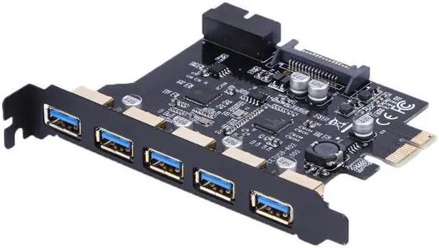Alt view image 2 of 6 - Amify 5 Ports PCI-E to USB 3.0 19-Pin PCI Express Expansion Card SATA 15PIN Connector With CD Driver for Laptop desktop Windows