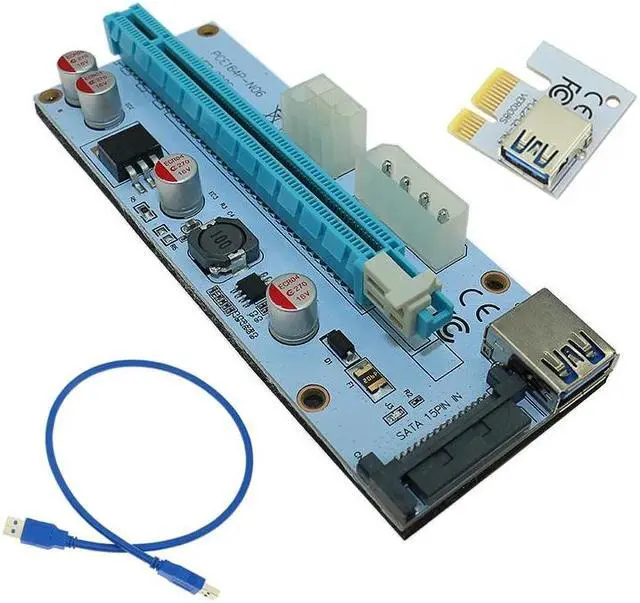 Main image of 008S PC PCIe PCI-E PCI Express Riser Card 1x to 16x USB 3.0 Data Cable SATA to 4Pin IDE Molex Power Supply for BTC Miner Machine
