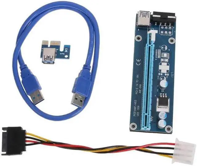 Alt view image 2 of 6 - 60cm PCI-E 1x to 16x Mining Machine Extender Riser Adapter with USB 3.0 Cable 15Pin to 4Pin IDE molex power Cable for BTC