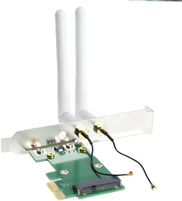 Alt view image 5 of 6 - Mini PCI-E to PCI-E 1X Desktop Adapter Convertor with Two Antennas for Wireless Wifi Network Card