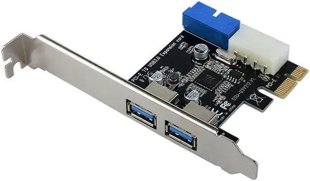 Alt view image 6 of 6 - Amify USB 3.0 PCI-E Expansion Card Adapter External 2 Port USB3.0 Hub Internal 19pin Header PCI-E Card 4pin IDE Power Connector