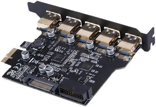 Alt view image 4 of 6 - Amify 5 Ports PCI-E to USB 3.0 19-Pin PCI Express Expansion Card SATA 15PIN Connector With CD Driver for Laptop desktop Windows