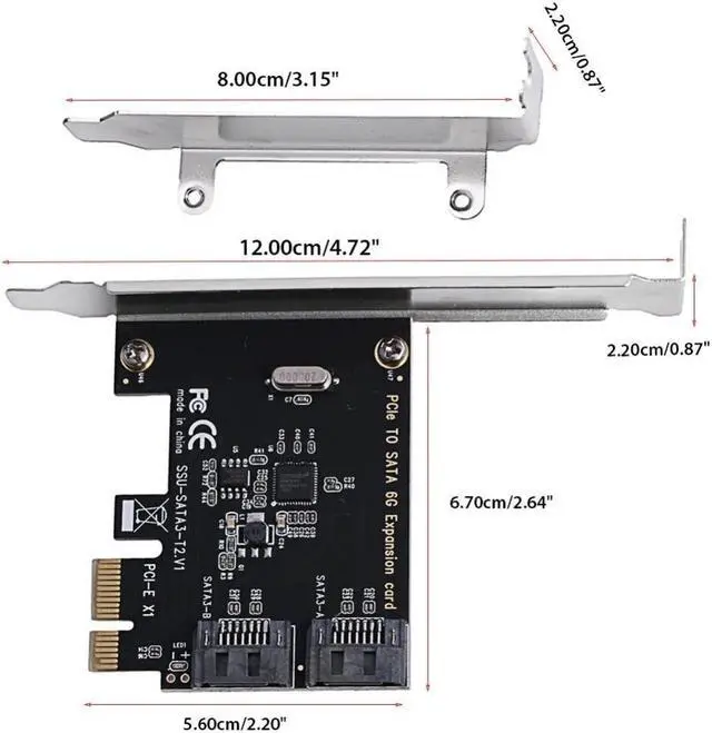 Alt view image 2 of 6 - PCI-E PCIe PCI Express to SATA 3.0 2 Port SATA III Expansion Controller 6G Card Adapter