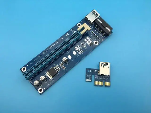 Alt view image 5 of 6 - 60cm PCI-E PCIe PCI Express 1x to 16x Riser USB 3.0 Extender Cable with Sata to 4Pin IDE Power Supply for BTC Miner RIG