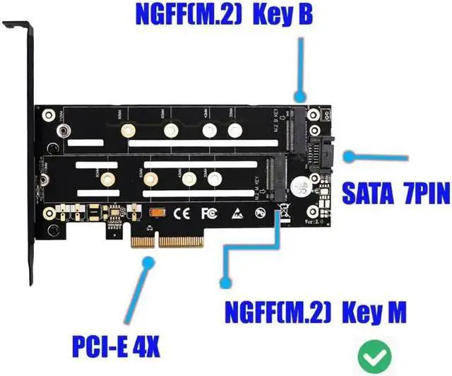 Alt view image 3 of 6 - M.2 SSD NVME M Key+B Key M.2 SATA to PCI-e 3.0 4X Host Controller Expansion Card with bracket/ SATA Cable for desktops
