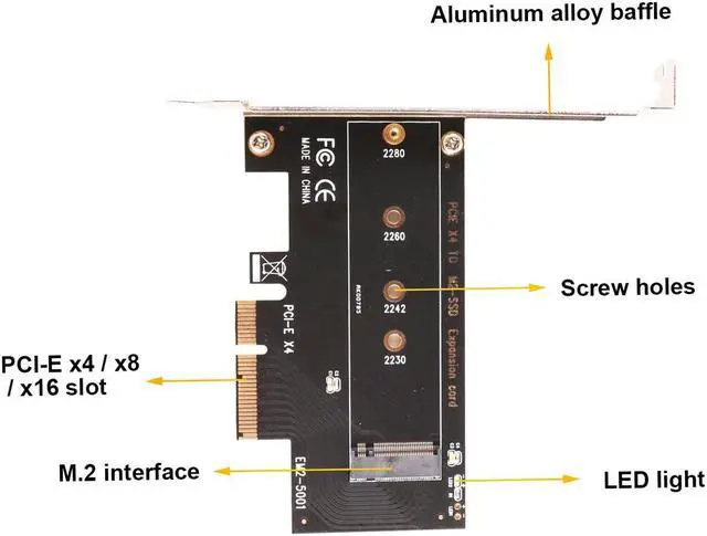 Alt view image 5 of 6 - M2 to M Key PCI-E X4 Card ECM21 M.2 PCIe to PCIe 3.0 x4 Adapter - Support M.2 PCIe 2280, 2260, 2242, 2230