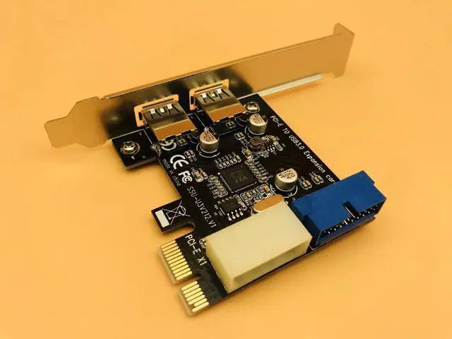 Alt view image 2 of 6 - USB 3.0 Hub PCI-E Expansion Card Adapter External 2 Port USB3.0 Internal 19pin Header PCI-E Card 4pin IDE Power Connector