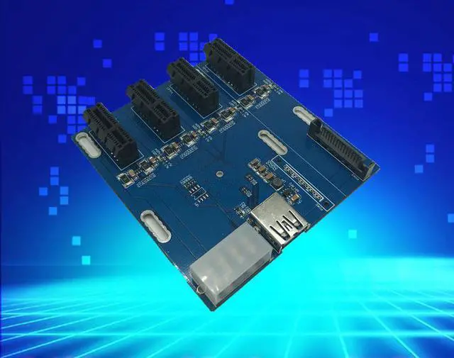 Alt view image 2 of 5 - blue PCIe 1 to 4 PCI express 1X slots Riser Card Mini ITX to external 4 PCI-e slot adapter PCIe Port Multiplier Card