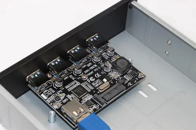 Alt view image 3 of 6 - Amify USB 3.0 PCI-E 1x to 4 Ports Card 5.25" Floppy Bay Front Panel USB3.0 Hub Splitter Internal Combo Bracket Adapter for PC Desktop