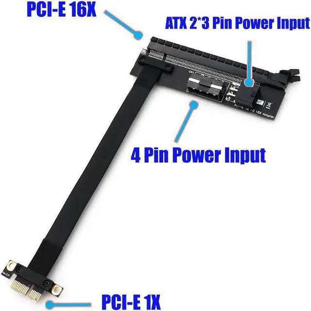 Alt view image 5 of 6 - Misskit PCI-E 1X 16X PCI Express 1 to 16 X Flexible Extension Adapter PCI-E Extender Riser with 4Pin ATX 6Pin Power Connector for Mining(7.87")