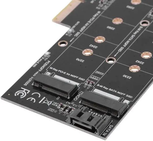 Alt view image 5 of 6 - PCI-E 4X to NGFF SSD Adapter Card B-key+M-key M.2 NGFF+NVME Adapter Card Dual 12V+3.3V voltage for 2230/2242/2260/2280 m2