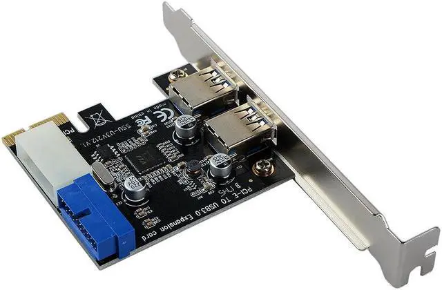 Alt view image 2 of 6 - Amify USB 3.0 PCI-E Expansion Card Adapter External 2 Port USB3.0 Hub Internal 19pin Header PCI-E Card 4pin IDE Power Connector