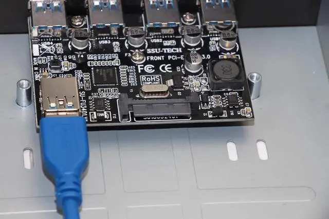 Alt view image 4 of 6 - Amify USB 3.0 PCI-E 1x to 4 Ports Card 5.25" Floppy Bay Front Panel USB3.0 Hub Splitter Internal Combo Bracket Adapter for PC Desktop