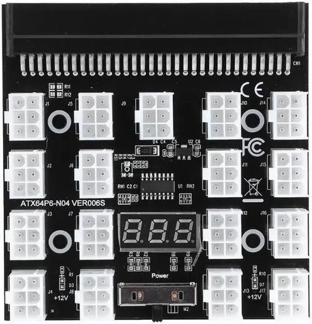 Alt view image 4 of 6 - PCI-E Power Supply 17ports 6Pin 12V Breakout Board Adapter with LED voltage display for HP Server Mining