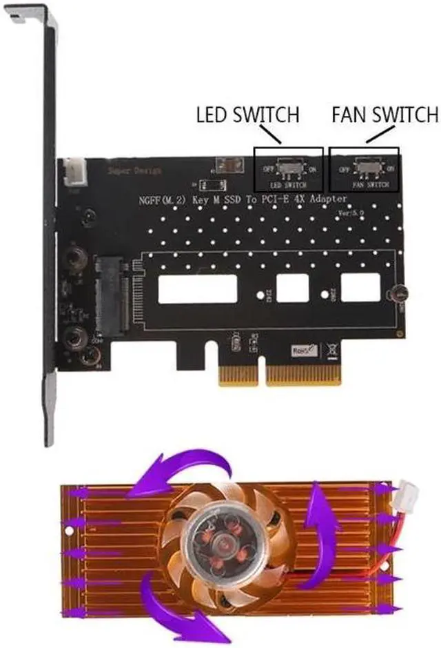Alt view image 2 of 6 - 1 Pc NGFF(M.2) NVME PCI-E SSD To PCI-E 3.0 4X Adapter Card + Cooling Fan For Desktop