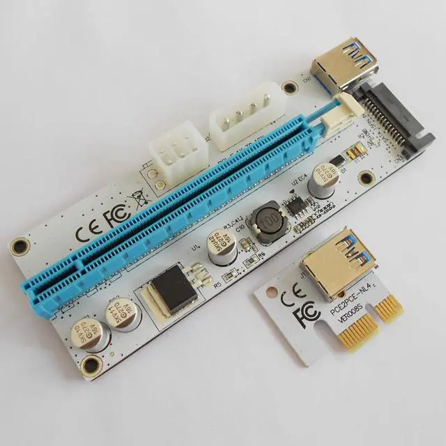 Alt view image 2 of 5 - 3 in 1 VER008S PCI-E Riser Card 6pin 4pin SATA Riser 60cm pcie 1x to 16x PCI Express Slot for Antminer Bitcoin BTC Miner Mining