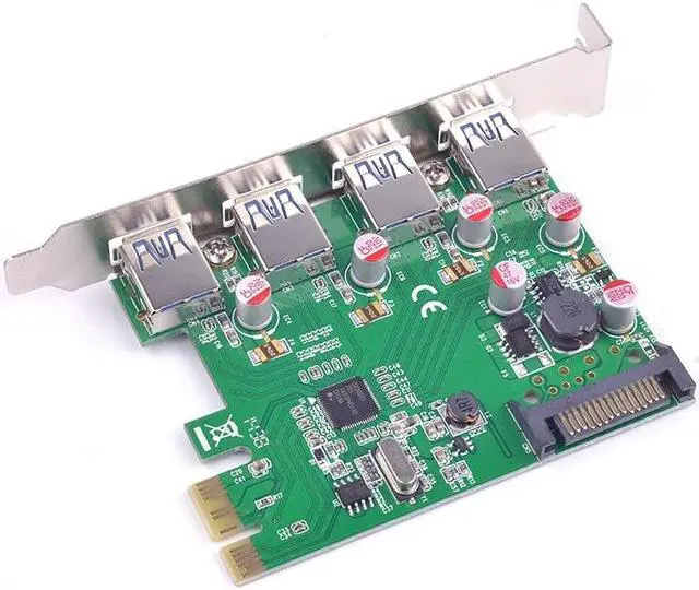 Alt view image 5 of 6 - Amify PCI express PCI-e 4 ports USB 3.0 expansion Card Solid capacitor Self restoring fuse Renesas Chip