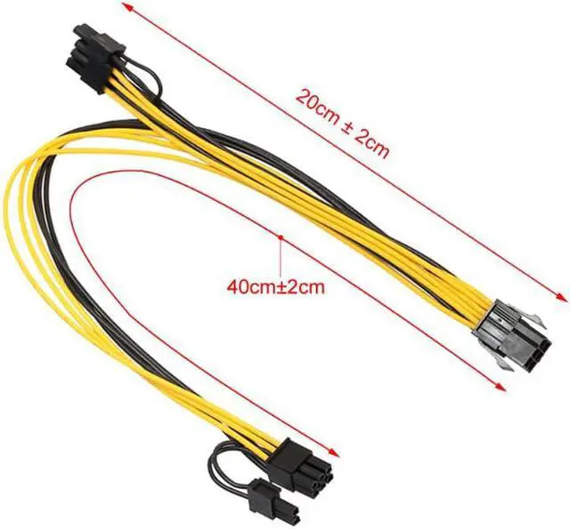 Alt view image 3 of 6 - PCIE 6pin to dual 8pin(6+2pin) power cable 18 AWG wire for graphics card Splitter Adapter Connector for GPU Video riser card