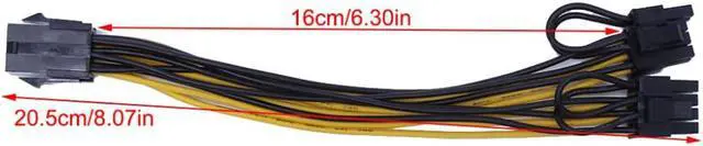 Alt view image 3 of 6 - Amify PCI-E PCIe PCI Express 6-Pin Female To Dual 2-Port 8-Pin ( 6+2 Pin ) Male GPU Video Card Power Adapter Cable 18 AWG 20.5cm