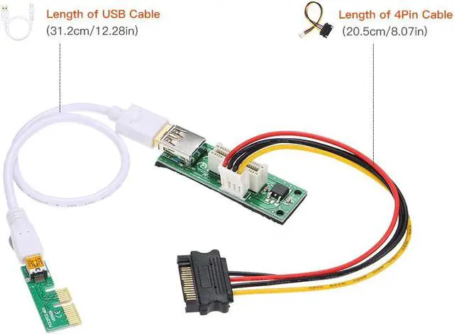 Alt view image 4 of 6 - Mini PCI-E X1 Extension Cable PCIE 1X Expansion Riser Card 90 Right Angle with USB Cable and SATA Cable