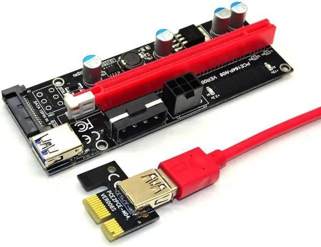 Alt view image 6 of 6 - 009s PCIe Riser PCI-E 1x to 16x Extender 60cm USB3.0 Cable SATA to 6Pin 4pin molex SATA Power Riser card for ETH Dogecoin Mining