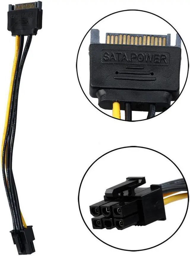 Alt view image 6 of 6 - SATA Power Cable 15 Pin To 6 Pin PCI EXPRESS PCI-E Sata Graphics Converter Adapter Video Card Power Cable Cord