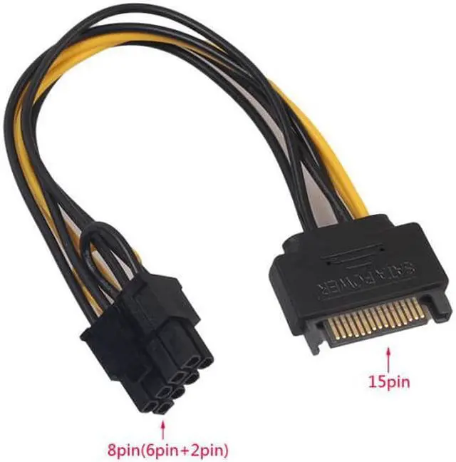 Alt view image 5 of 6 - 15pin SATA male to 8pin(6+2) PCI-E Power Supply Cable 20cm SATA Cable 15-pin to 8 pin cable 18AWG Wire for video card a713