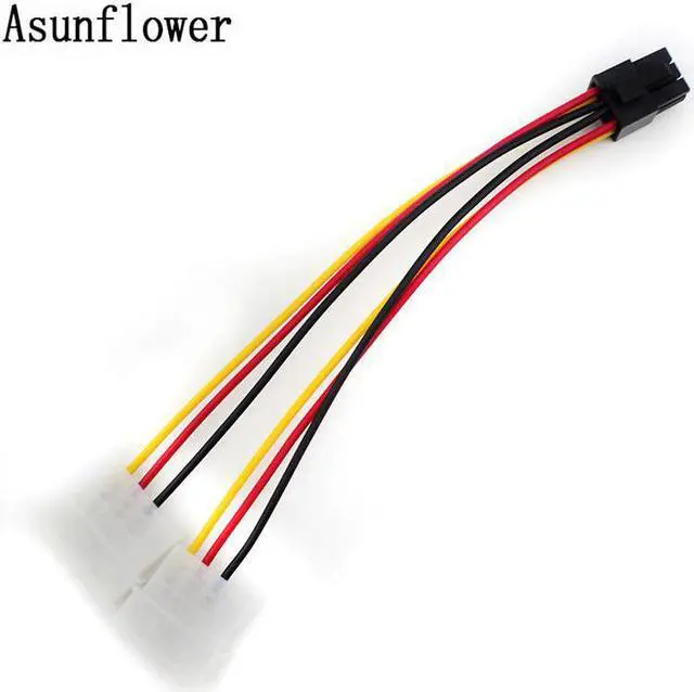 Alt view image 2 of 6 - 5PCS/lot Dual 4 Pin Male Molex IDE TO 6 Pin Female Molex PCI-E Cards Graphic External Supply Line Adapter Power Cable
