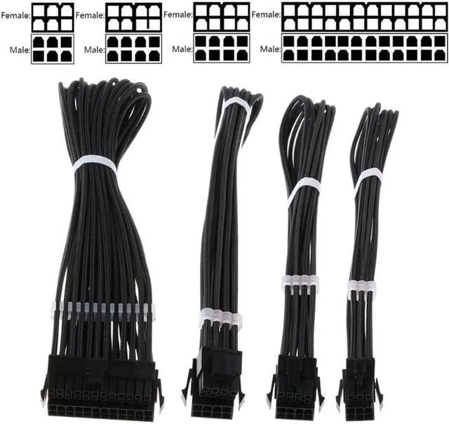 Alt view image 3 of 6 - 1 Set Basic Extension Cable Kit ATX 24Pin/ EPS 4+4Pin / PCI-E 6+2Pin/ PCI-E 6Pin Power Extension Cable for PC Computer Accessory