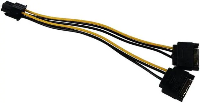 Alt view image 2 of 6 - 15 Pin SATA Male to 2 Female 6 Pin PCI-E PCIe PCI Express Graphics Video Display Card Dual Sata to 6pin Power Cable for PC