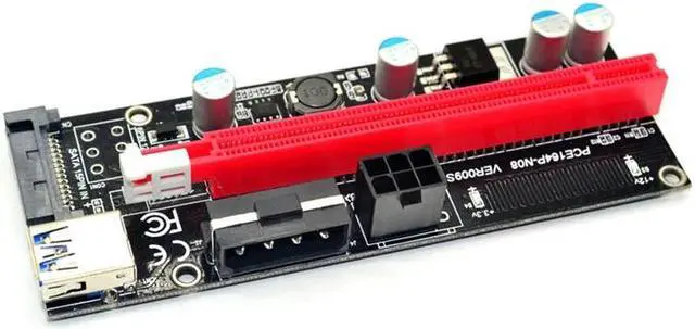 Alt view image 5 of 6 - 009s PCIe Riser PCI-E 1x to 16x Extender 60cm USB3.0 Cable SATA to 6Pin 4pin molex SATA Power Riser card for ETH Dogecoin Mining