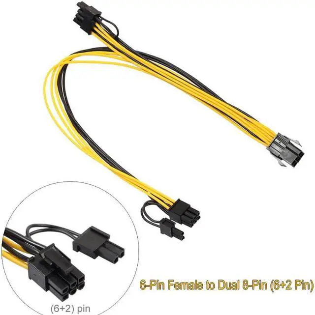 Alt view image 2 of 6 - PCIE 6pin to dual 8pin(6+2pin) power cable 18 AWG wire for graphics card Splitter Adapter Connector for GPU Video riser card