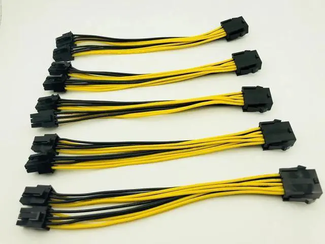 Alt view image 6 of 6 - Amify 5pcs 8Pin to Graphics CPU Card Dual PCI-E PCIe 6Pin Power Supply Splitter Cable Cord Adapter 20cm Cable for Bitcoin Miner Mining
