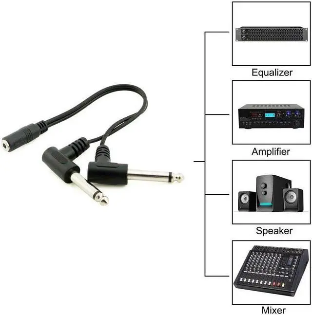 Main image of ABKT 3.5mm Mini 1/8 inch TRS Stereo Female Jack to Dual 1/4 6.35mm Male Plug Mono TS Right Angle Audio Adapter Y Splitter Cabl