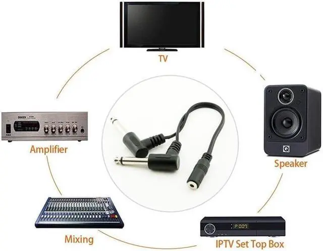 Alt view image 6 of 12 - ABKT 3.5mm Mini 1/8 inch TRS Stereo Female Jack to Dual 1/4 6.35mm Male Plug Mono TS Right Angle Audio Adapter Y Splitter Cabl