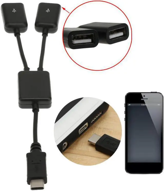 Alt view image 7 of 11 - USB 3.1 Type C OTG HUB Cable 2 in 1 USB C 3.1 Male to Female Plug Cord Splitter Type C to Dual USB2.0 Converter Adapter Wire