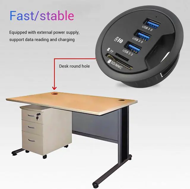 Alt view image 4 of 7 - 3 Port USB 3.0 Splitter Desk Round Hole USB Hubs with Card Reader Computer USB Hubs Converter Laptop PC
