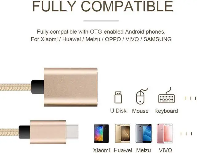Alt view image 9 of 9 - USB Type C to OTG Cable Adapter Converter Audio Cable splitter for type c usbc otg cord alloy casing nylon wire connector type c