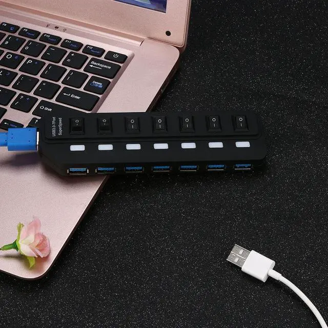 Alt view image 5 of 6 - USB HUB 3.0 7 Ports Switch Multiple USB Splitter Porta Panel for Laptop PC Independent switch USB 3.0 ,2.0, USB1.1 Adapter